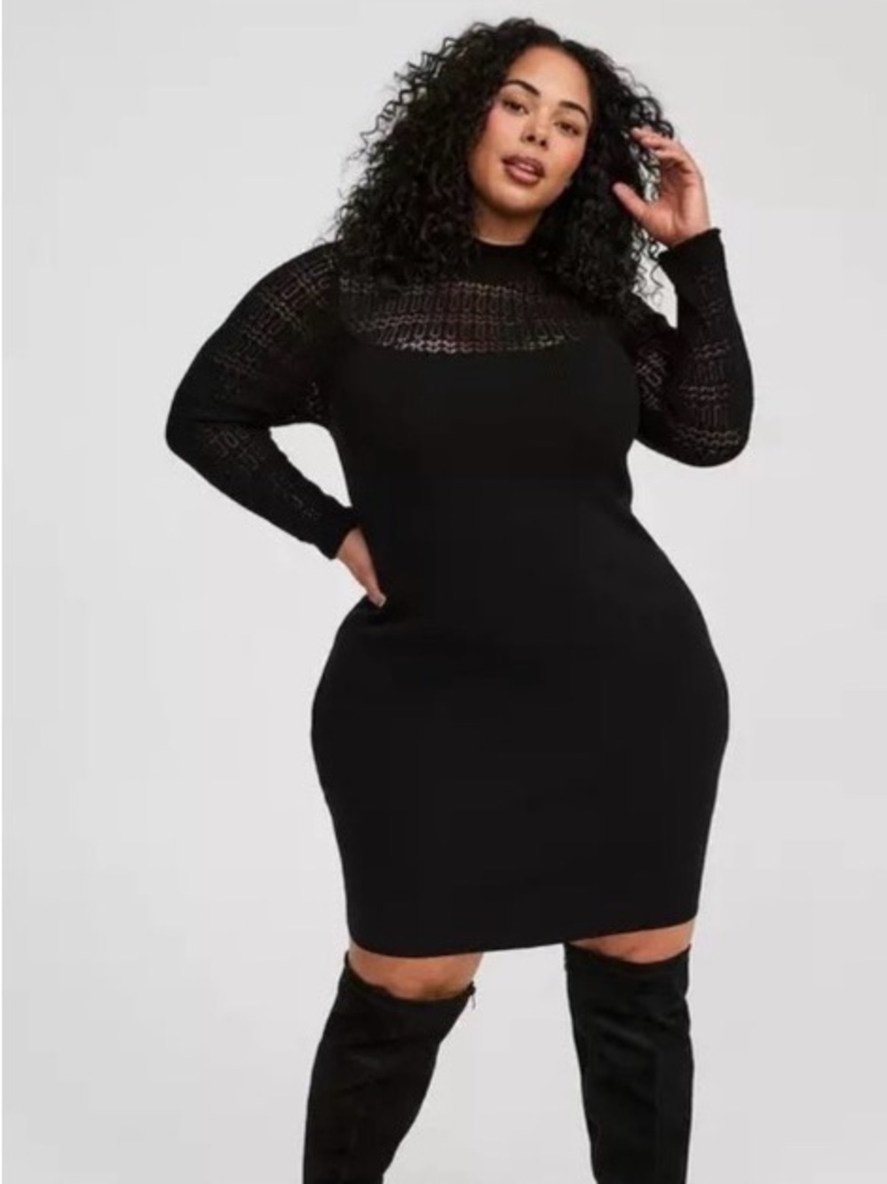 NWOT- Torrid Black Ribbed Pointelle Knit Sweater Dress Size 2= Size 18/XXL